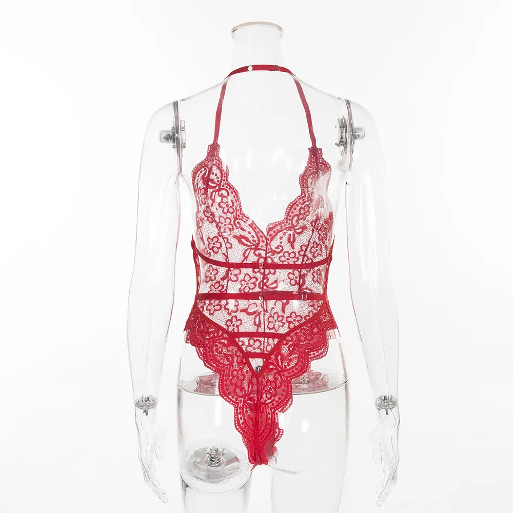 Lace Fishnet One-Piece Lingerie Set