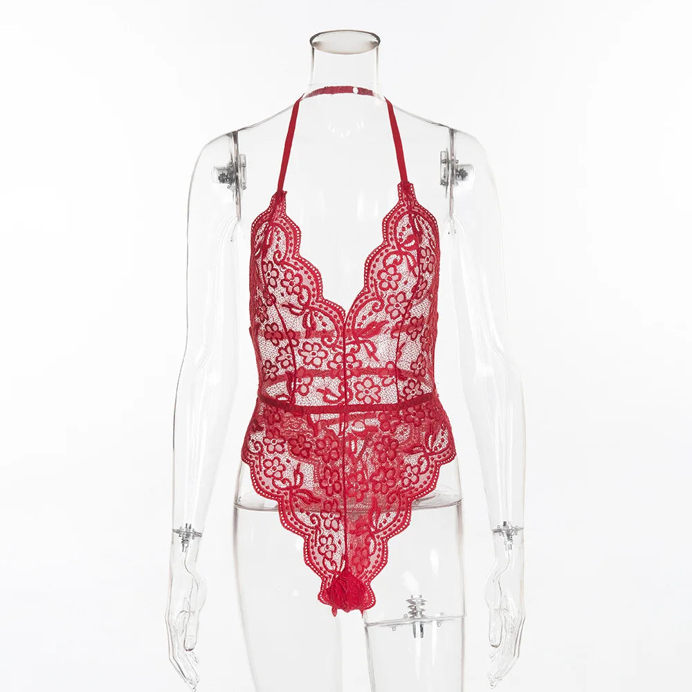 Lace Fishnet One-Piece Lingerie Set
