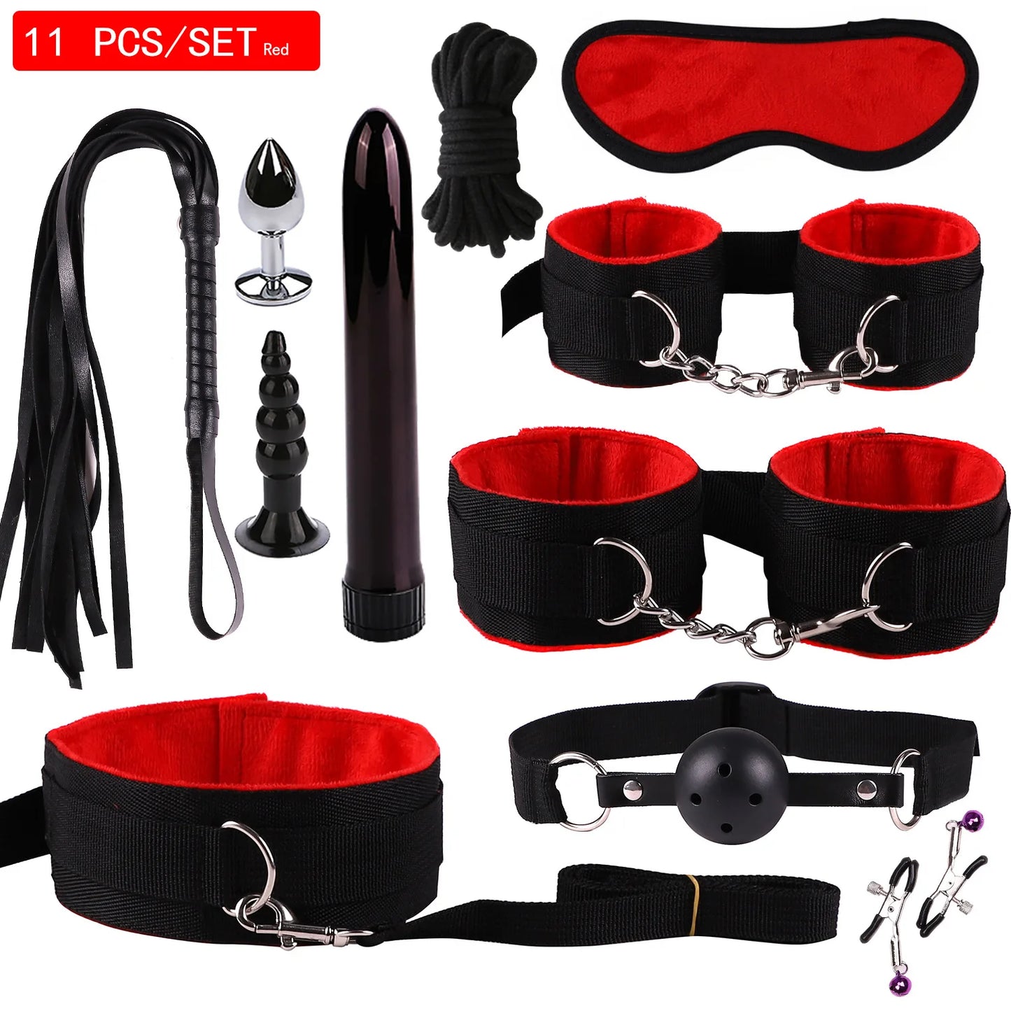 Leather BDSM Bondage Kit – Whip, Gag, Nipple Clamps & More