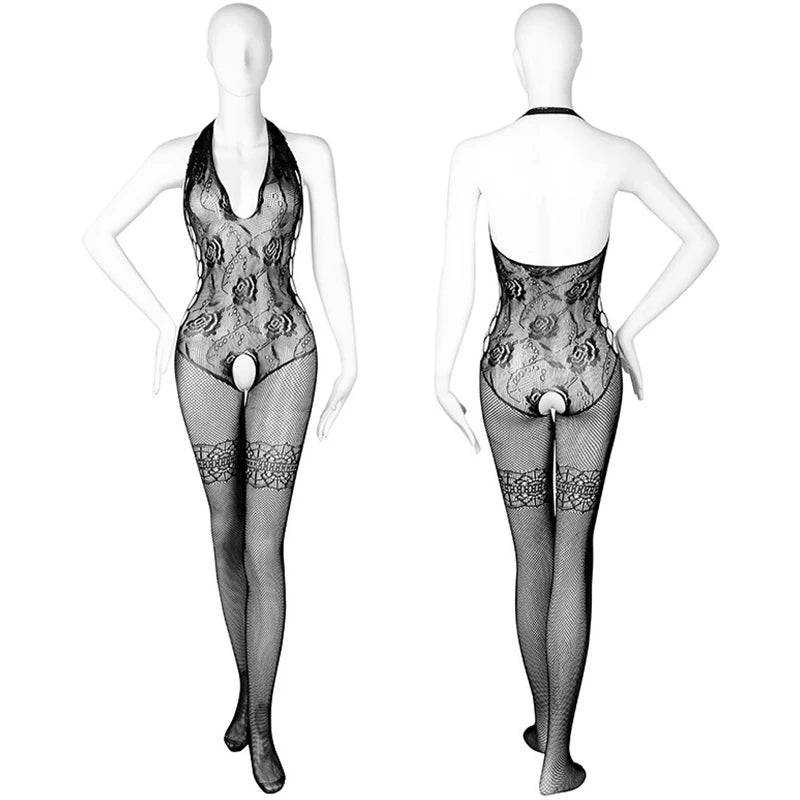 Floral Print Erotic Mesh Bodysuit