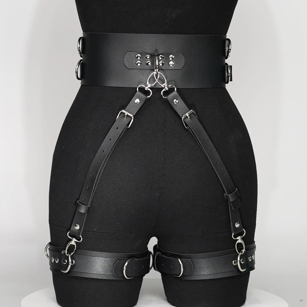 Leather Thigh Garter & Handcuff Set – Fetish Lingerie with Bondage Straps