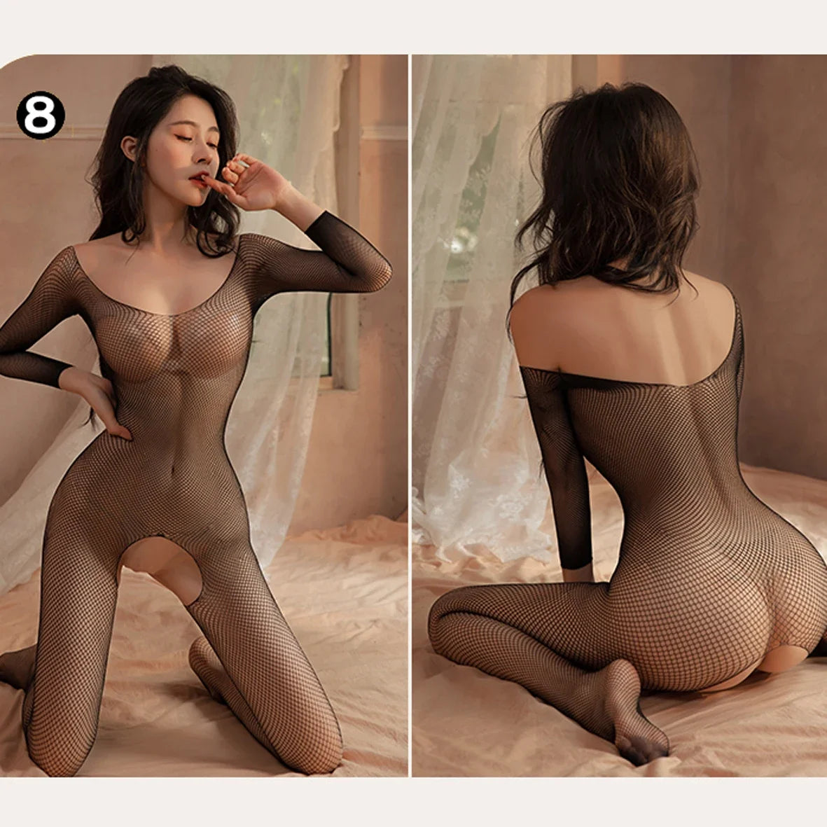 High Waist Open Crotch Fishnet Stockings