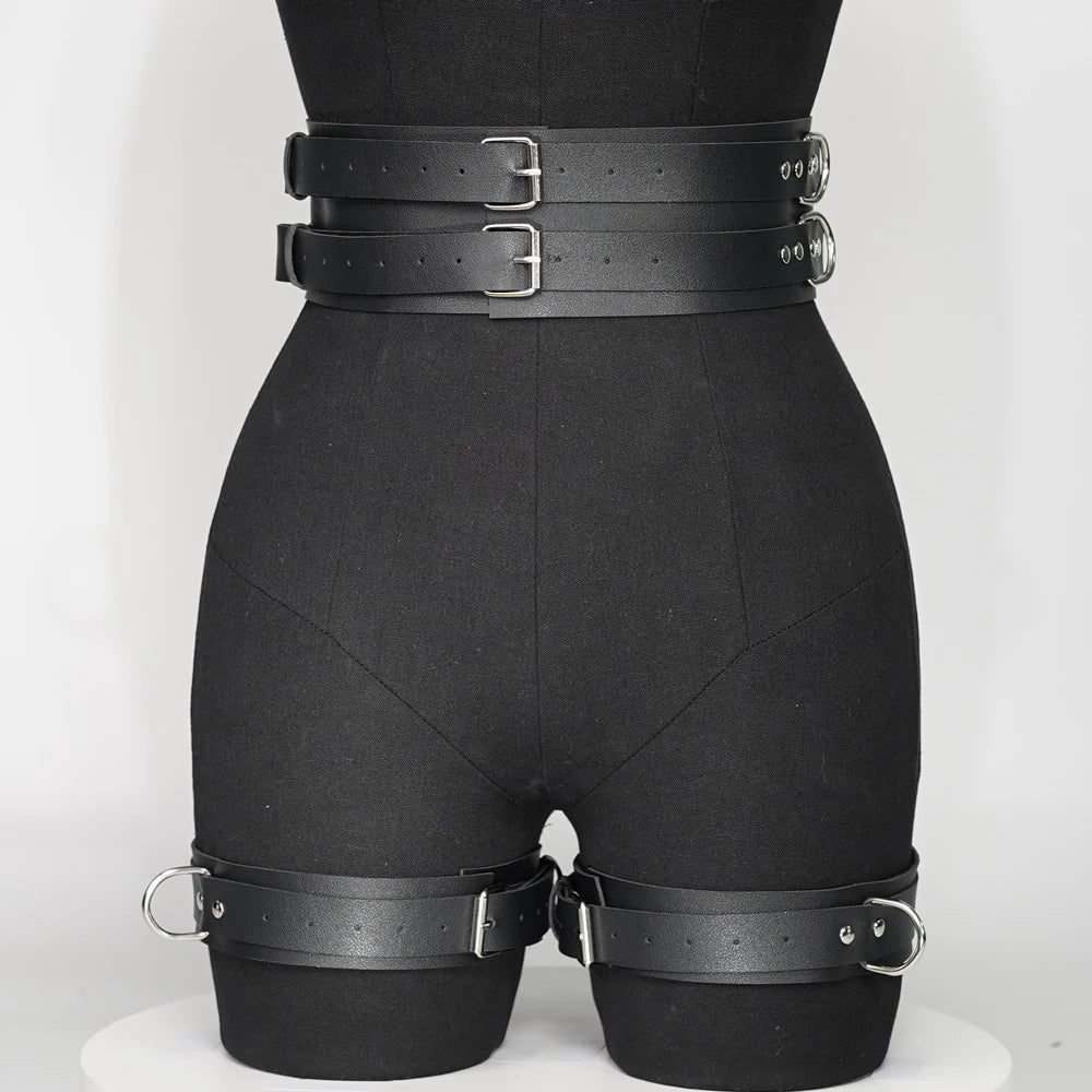 Leather Thigh Garter & Handcuff Set – Fetish Lingerie with Bondage Straps