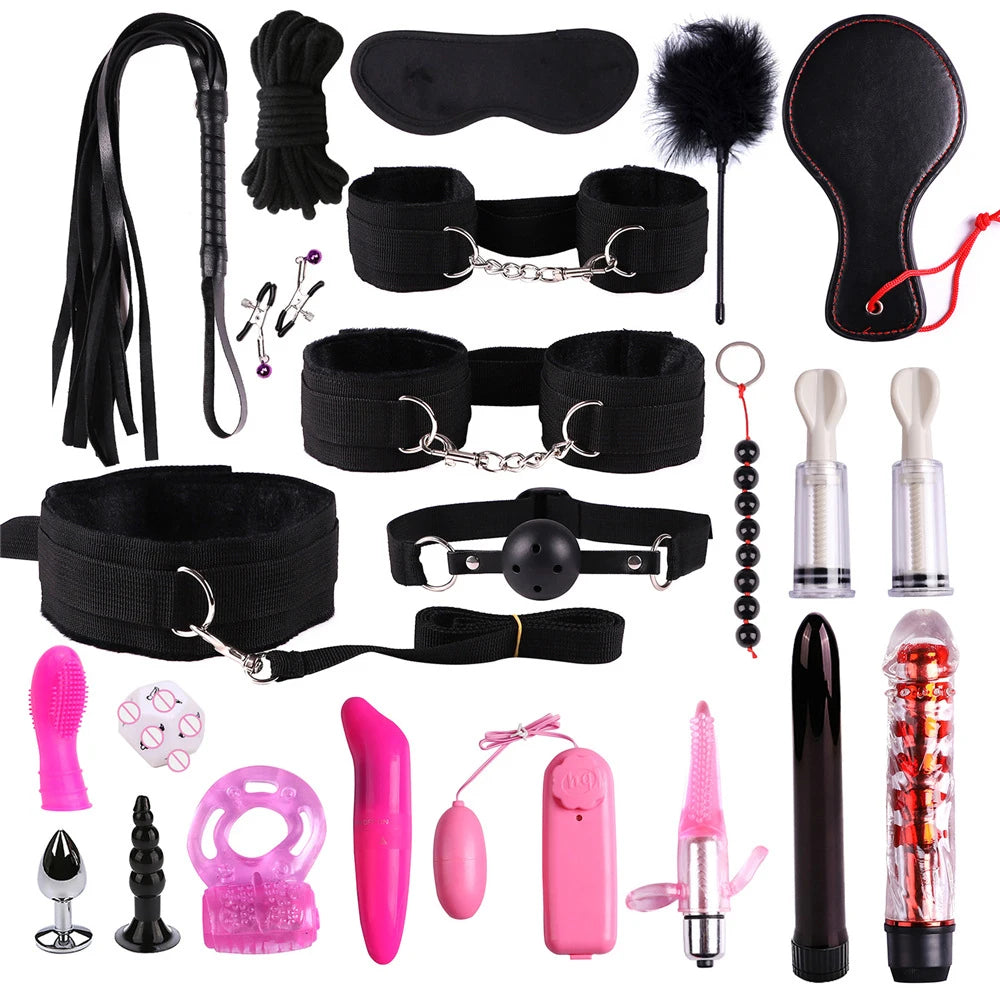 Leather BDSM Bondage Kit – Whip, Gag, Nipple Clamps & More