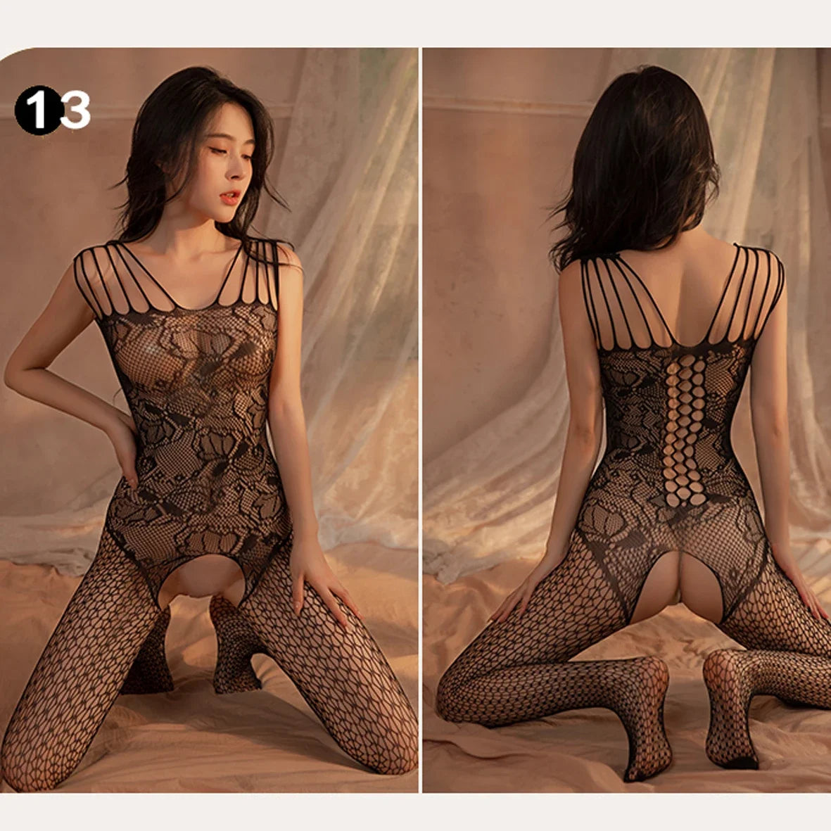 High Waist Open Crotch Fishnet Stockings