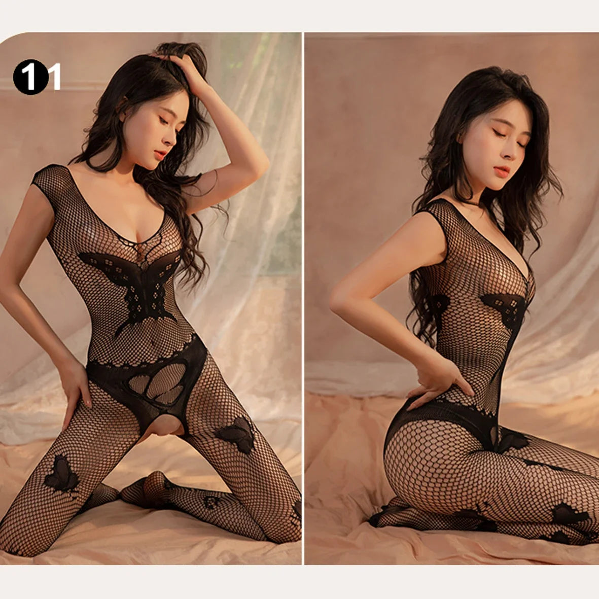 High Waist Open Crotch Fishnet Stockings