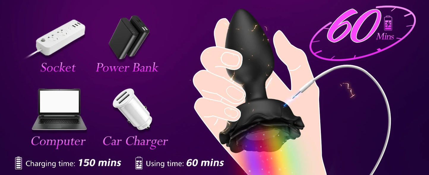 LED Vibrating Rose Anal Plug