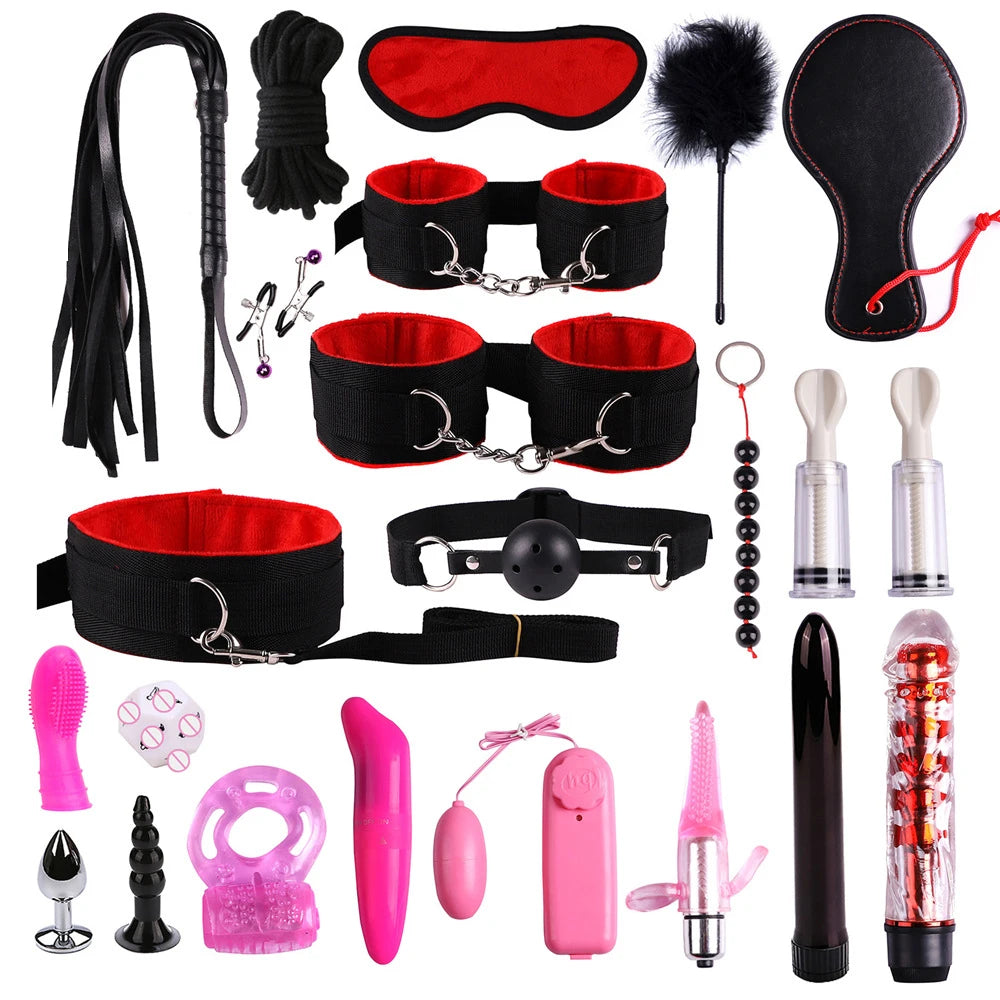 Leather BDSM Bondage Kit – Whip, Gag, Nipple Clamps & More