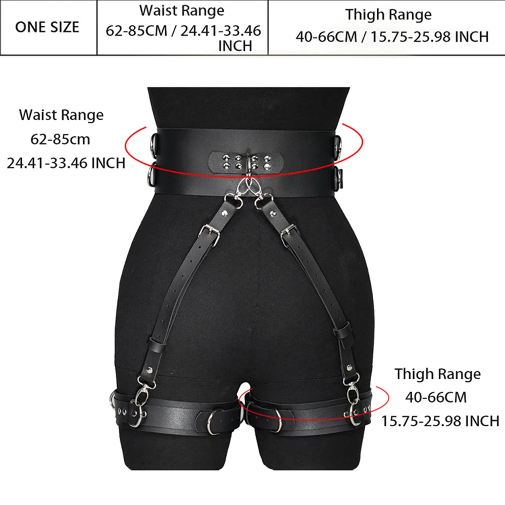 Leather Thigh Garter & Handcuff Set – Fetish Lingerie with Bondage Straps