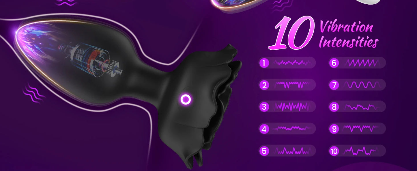LED Vibrating Rose Anal Plug