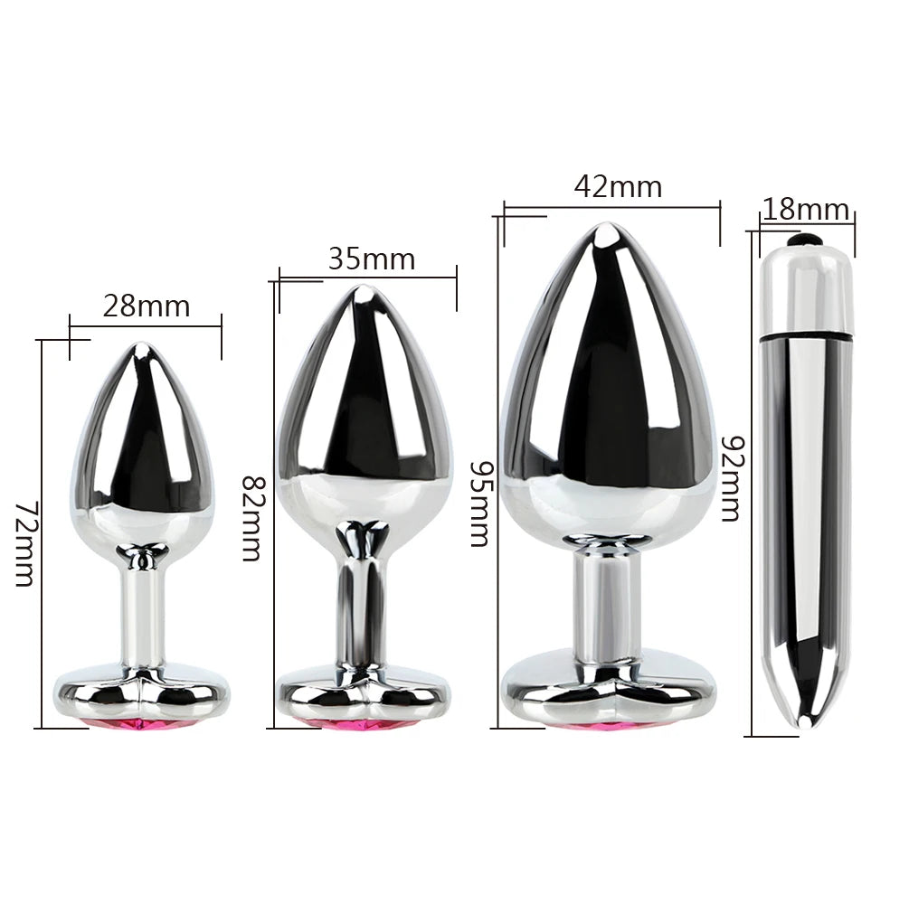 Vibrating Stainless Steel Anal Plug Set
