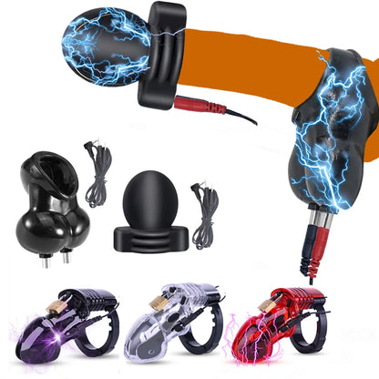 Electric Shock Glans Trainer Massage Cup Penis Stimulator Cock Rings Scrotum Bound Sleeves Male Chasity Cock Cage Bdsm Sex Toys