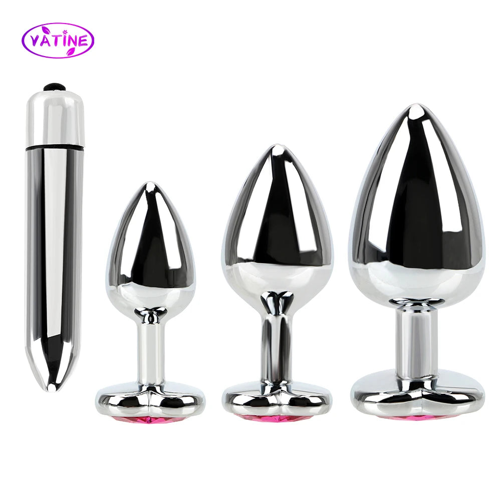 Vibrating Stainless Steel Anal Plug Set