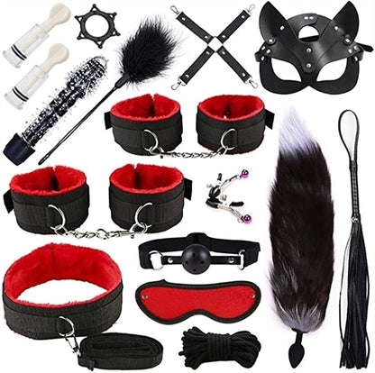 Leather BDSM Bondage Kit – Whip, Gag, Nipple Clamps & More