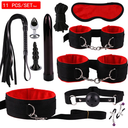 Leather BDSM Bondage Kit – Whip, Gag, Nipple Clamps & More