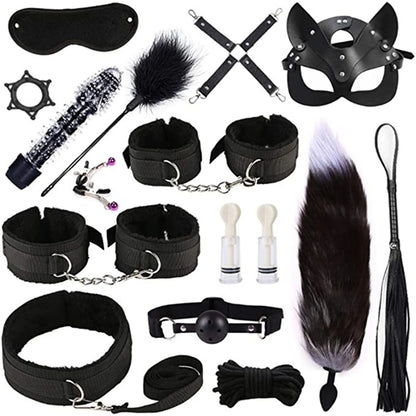 Leather BDSM Bondage Kit – Whip, Gag, Nipple Clamps & More