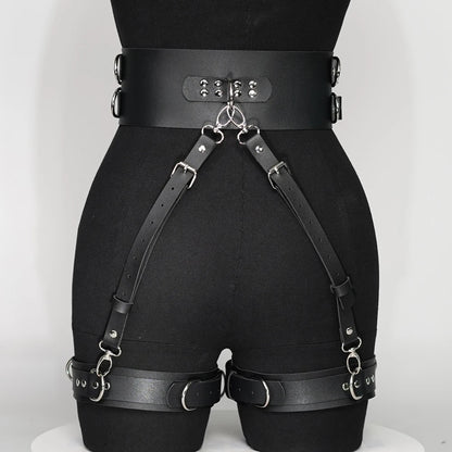 Leather Thigh Garter & Handcuff Set – Fetish Lingerie with Bondage Straps