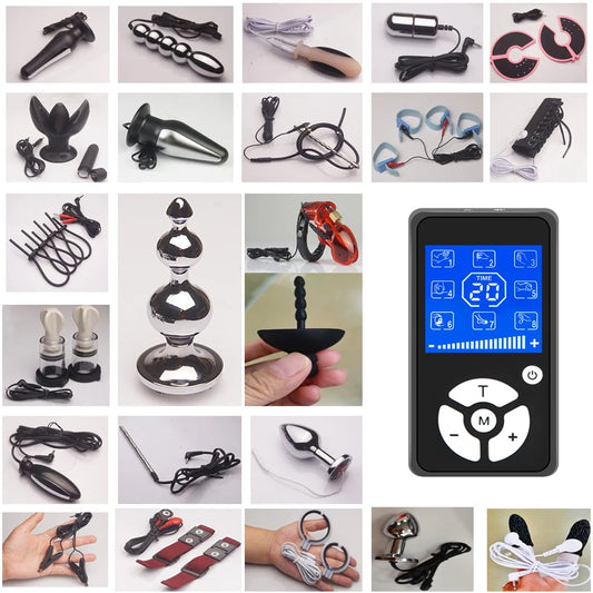 50-Style Electro Stimulation BDSM Set – Nipple Clamps, Butt Plugs, Cock Rings & More