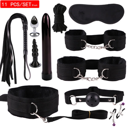 Leather BDSM Bondage Kit – Whip, Gag, Nipple Clamps & More