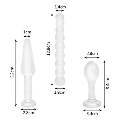 3-Piece Glass Anal Plug Set