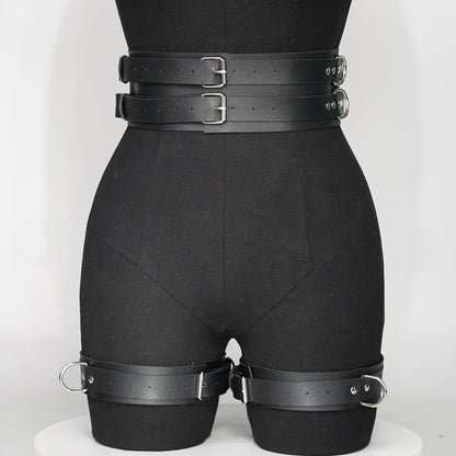 Leather Thigh Garter & Handcuff Set – Fetish Lingerie with Bondage Straps