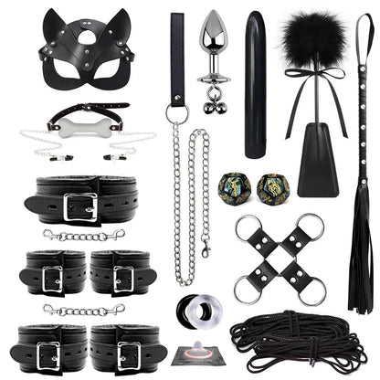 Leather BDSM Bondage Kit – Whip, Gag, Nipple Clamps & More